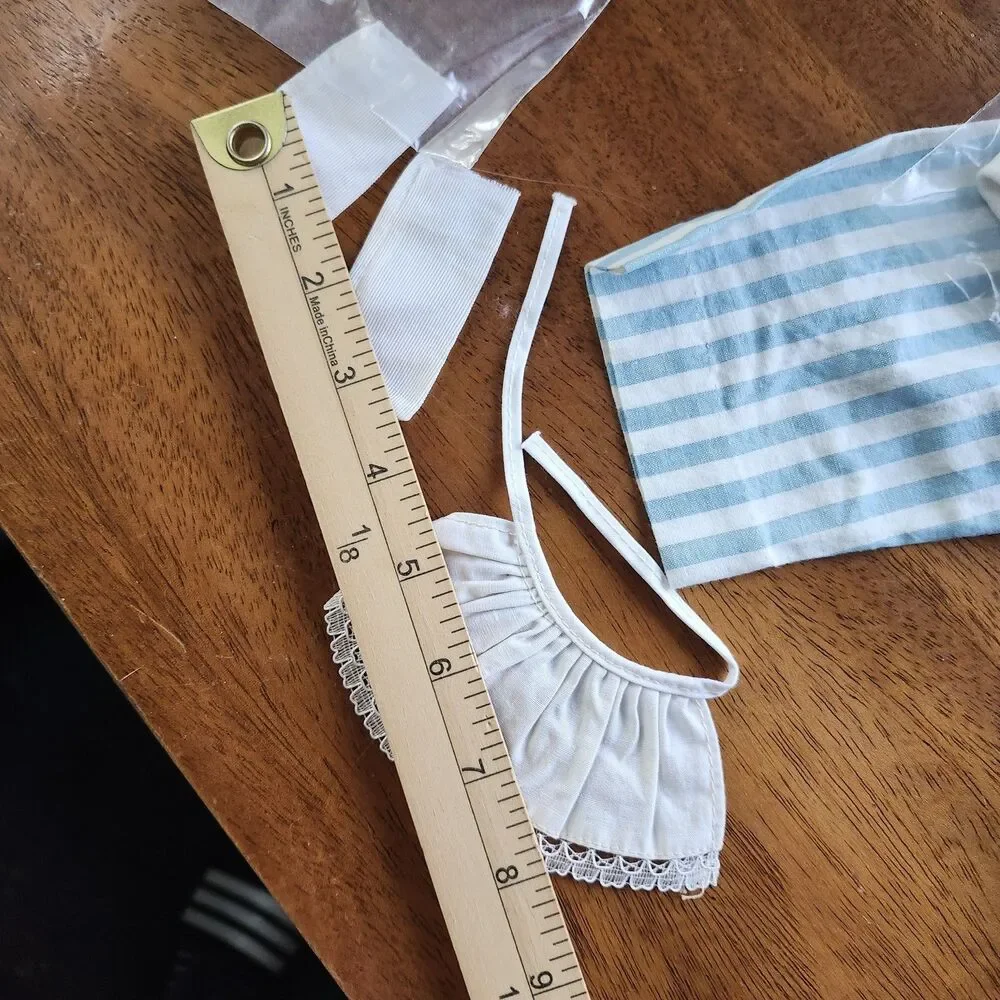 Vintage Style Doll Clothes Lot Blue Striped Romper White Panties Apron Socks